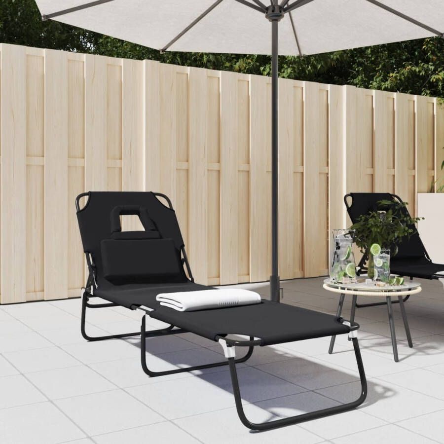 The Living Store Strandstoel Inklapbaar Oxford Stof 189x56x83 cm Zwart