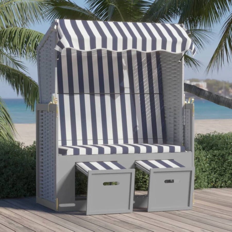 The Living Store Strandstoel Lounger Blauw Wit Grijs 115x55x133 151 156 cm Verstelbare Rugleuning