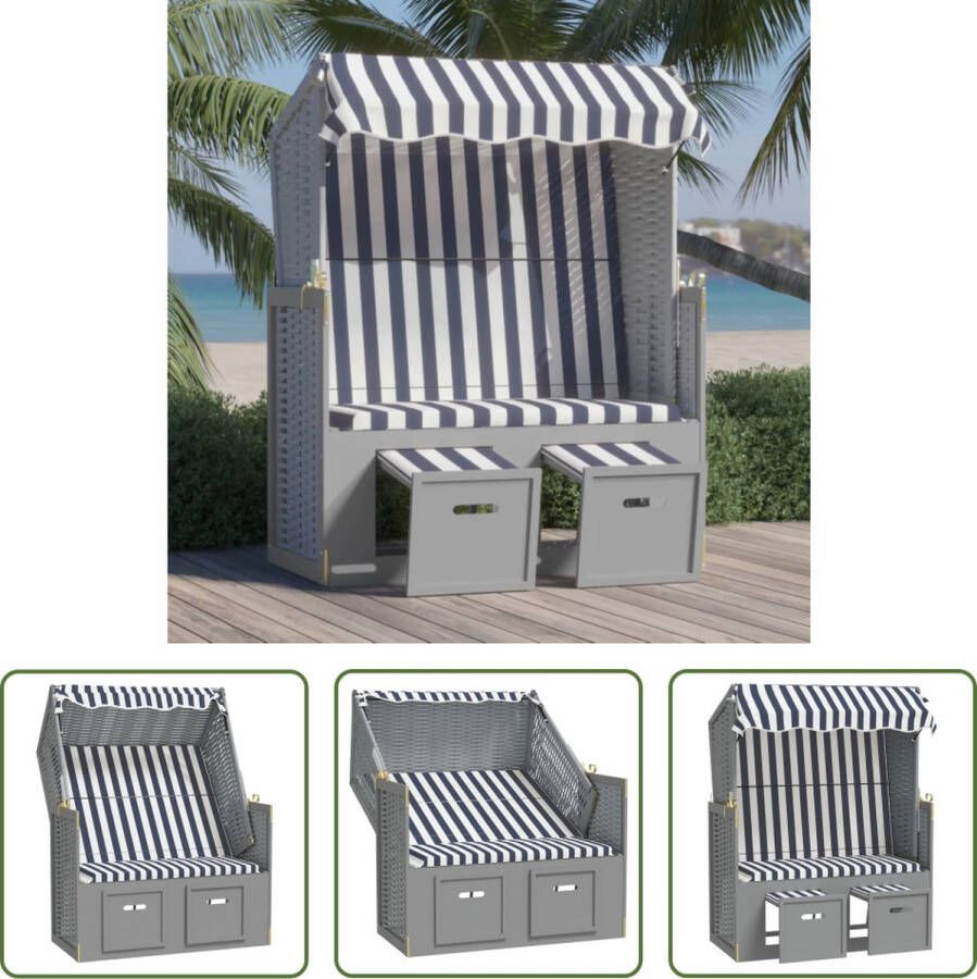 The Living Store Strandstoel Lounger Blauw Wit Grijs 115x55x133 151 156 cm Verstelbare Rugleuning