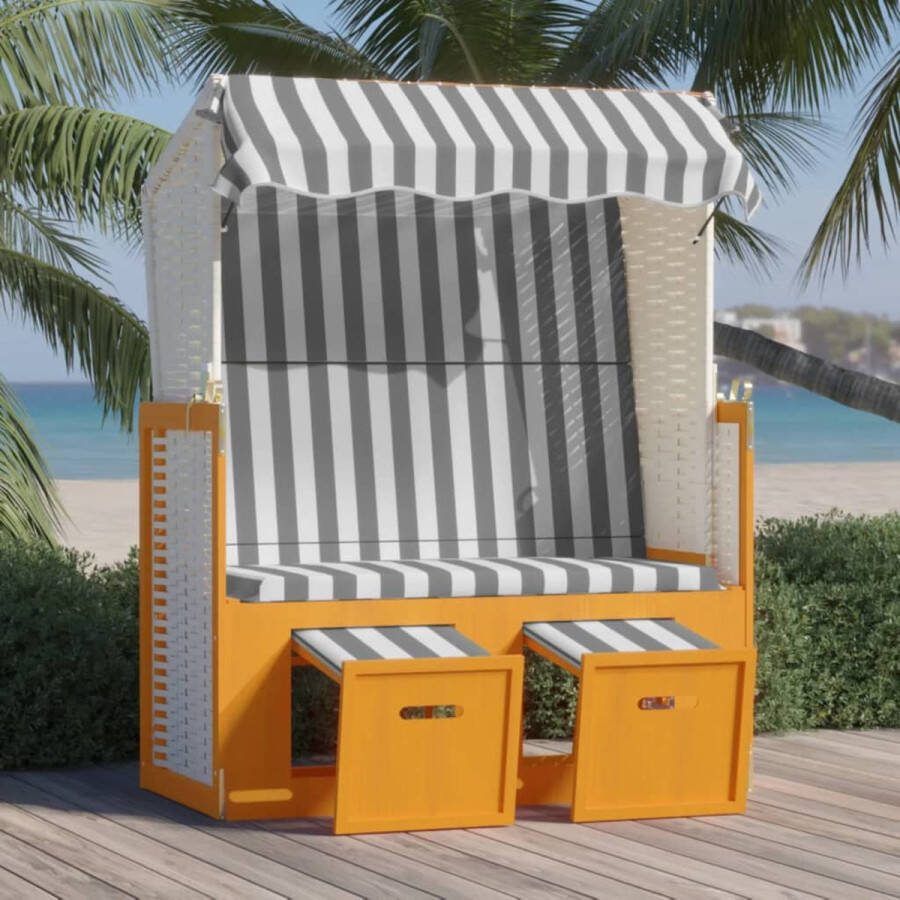 The Living Store Strandstoel Lounger Grijs en Wit 115 x 55 x 133 151 156 cm Poly Rattan Houten Frame