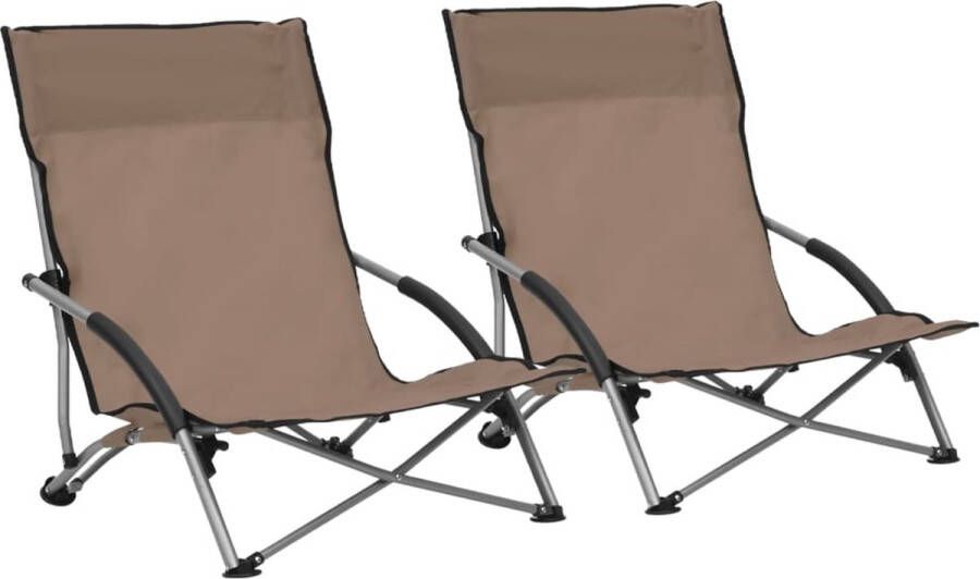 The Living Store Strandstoel Oxford Stof en Staal 55.5 x 65.5 x 66 cm Inklapbaar Taupe Set van 2