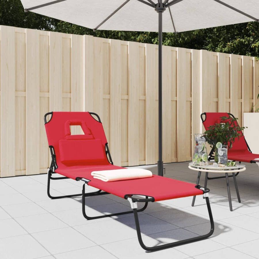 The Living Store Strandstoel Rood Inklapbaar Oxford stof Gepoedercoat staal 189x56x83 cm Draagvermogen 110 kg