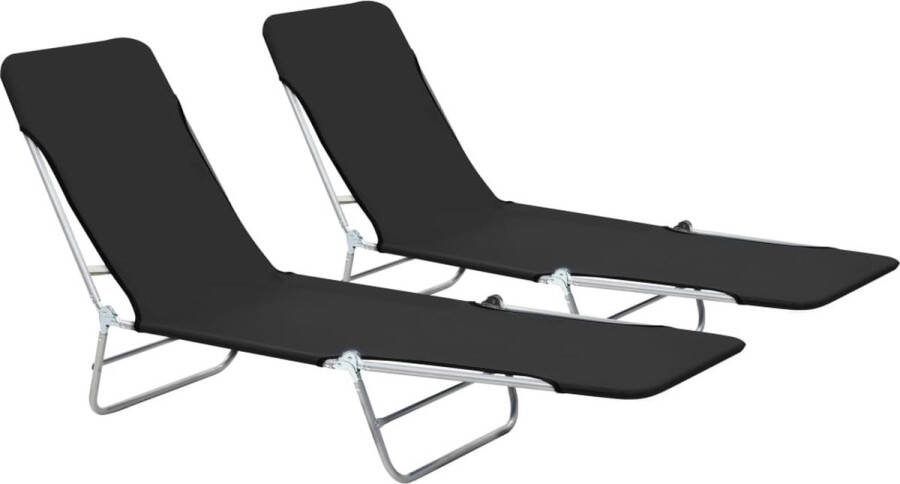 The Living Store Strandstoel Set zwart 56 x 182 x 24.5 cm verstelbare rugleuning