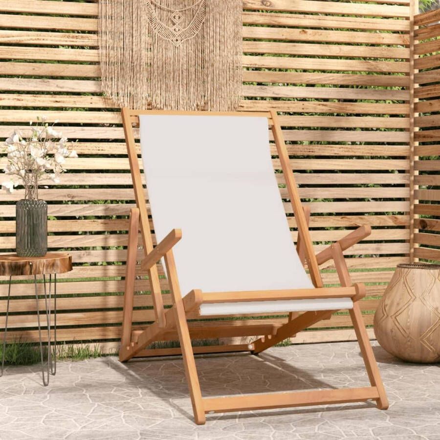 The Living Store Strandstoel Teak Inklapbaar 60x126x87.5 cm Crème
