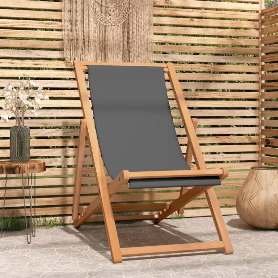 The Living Store Strandstoel Teakhout 56x105x96 cm Inklapbaar Grijs