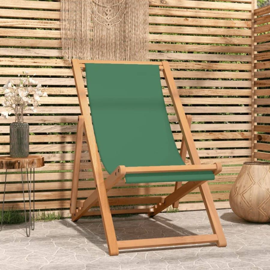 The Living Store Strandstoel Teakhout Groen 56 x 105 x 96 cm Verstelbare rugleuning