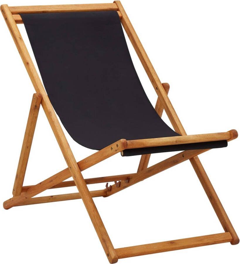 The Living Store Strandstoel Verstelbaar Hout Zwart 60x112 119 127 cm 81 88.5 95 cm 40 cm 230 g m² Inklapbaar
