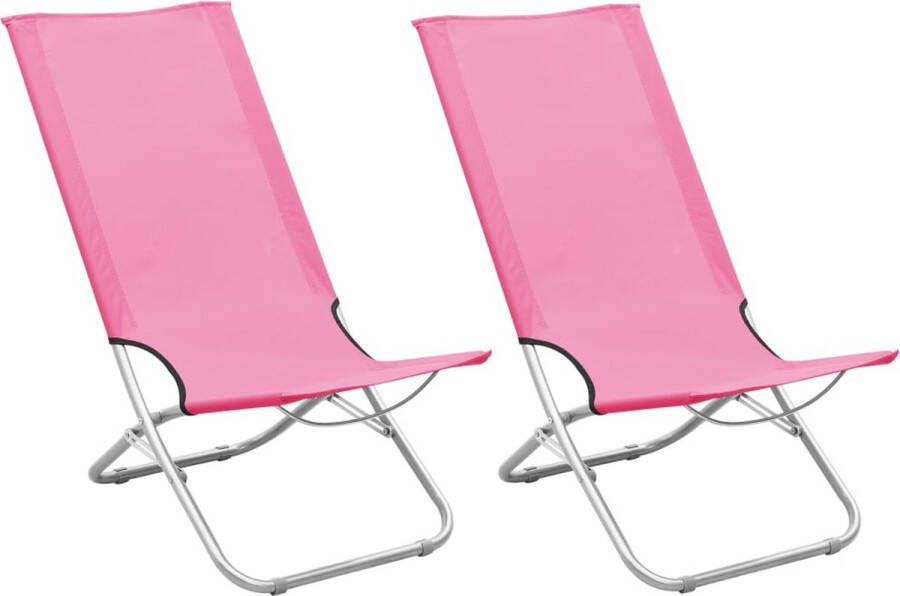 The Living Store Strandstoelen 2 st inklapbaar stof roze Tuinstoel