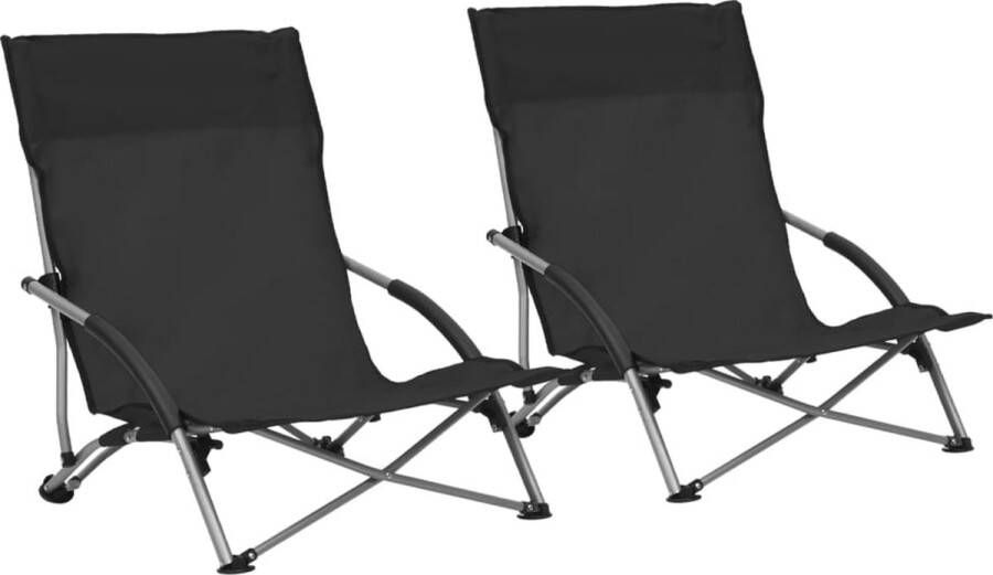 The Living Store Strandstoelen Inklapbaar Oxford Stof en Staal 55.5 x 65.5 x 66 cm Zwart Set van 2