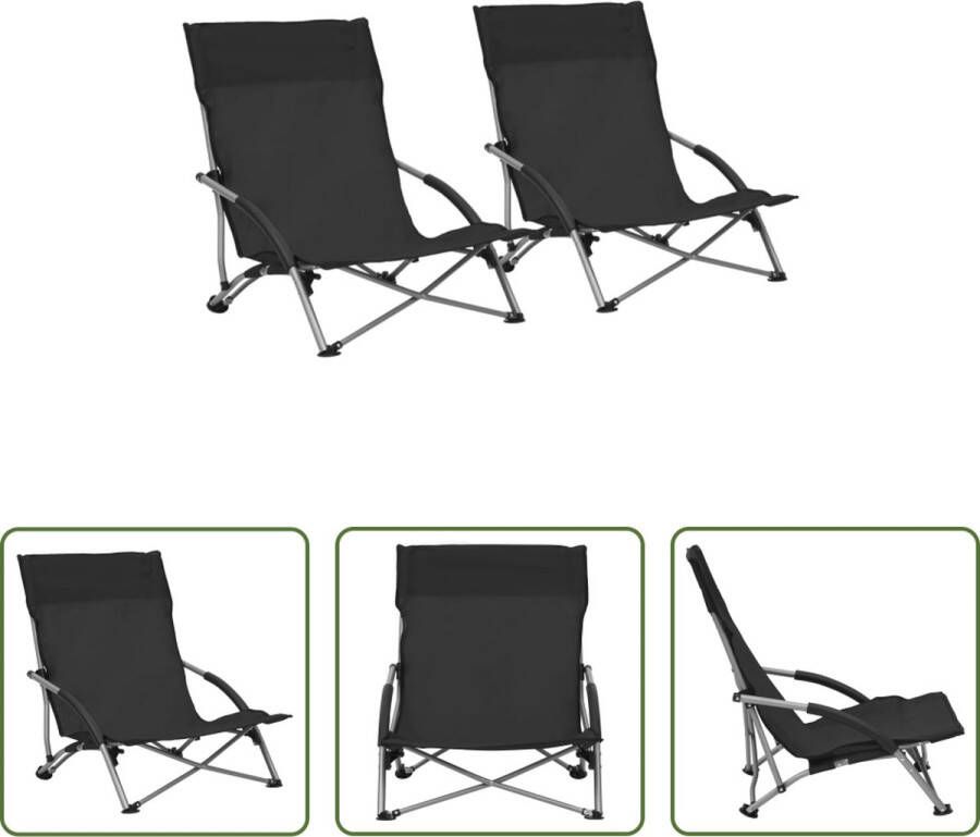 The Living Store Strandstoelen Inklapbaar Oxford Stof en Staal 55.5 x 65.5 x 66 cm Zwart Set van 2