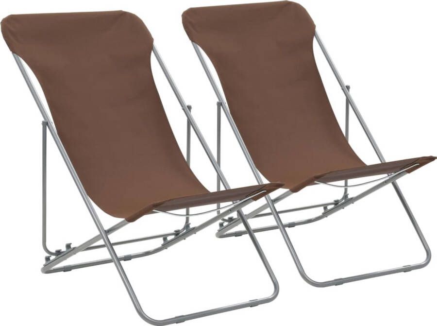 The Living Store Strandstoelenset Bruin Gepoedercoat staal 75 x 57 x 99 cm Verstelbaar in 3 posities Inklapbaar Levering bevat 2 stoelen