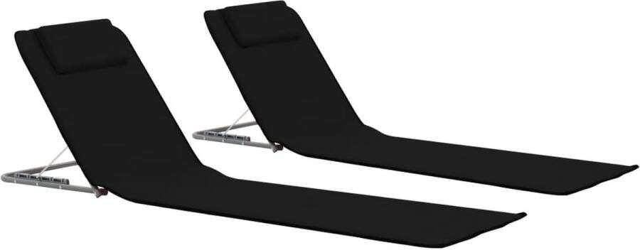The Living Store Strandstoelenset Opvouwbaar 160x53x47 cm Met Opbergvak Hoofdsteun Zwart