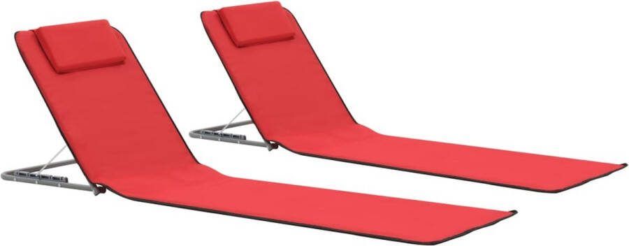The Living Store Strandstoelenset Opvouwbare strandmatten Rood 160 x 53 x 47 cm Hoofdsteun en opbergvak