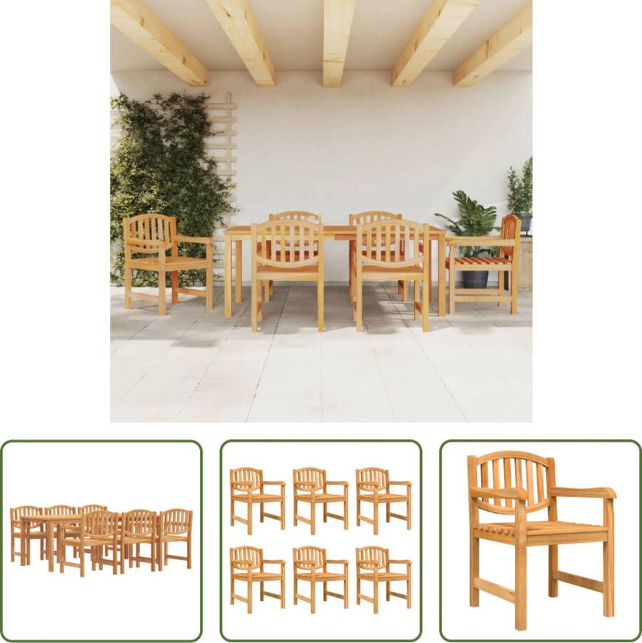 The Living Store Teak Tuinset Eettafel 200x100x77 cm 6 Stoelen Massief Teakhout