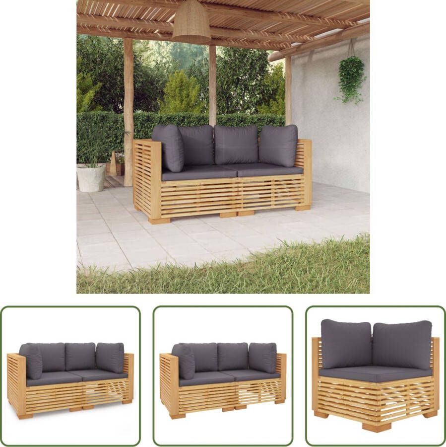 The Living Store Teakhouten Loungebank Middenbank 69.5 x 69.5 x 60 cm Donkergrijs kussen