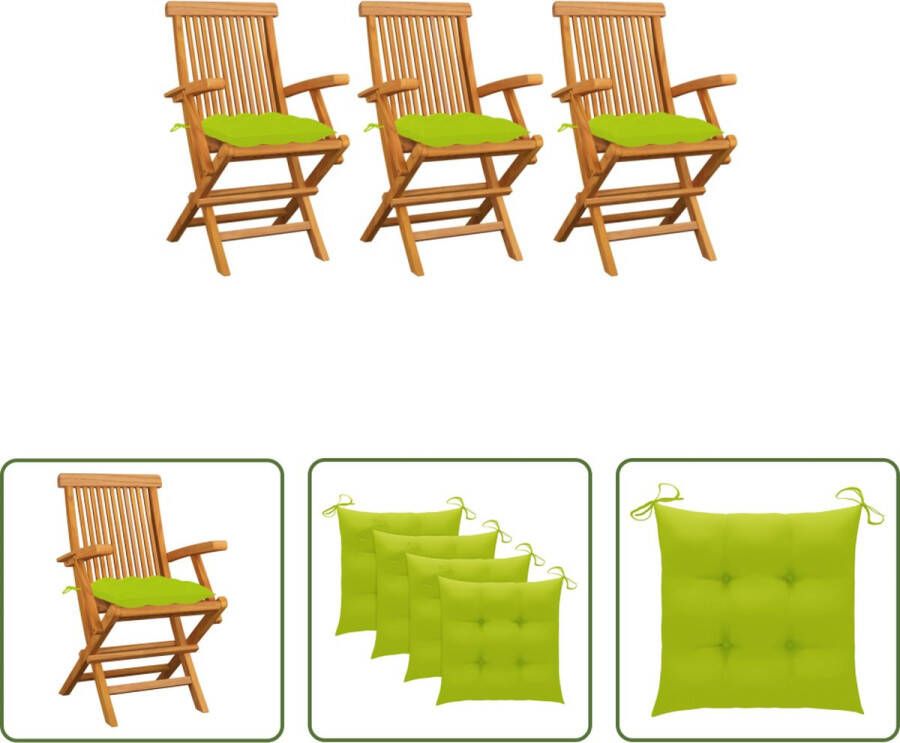 The Living Store Teakhouten Tuinstoelenset 3 stoelen 55 x 60 x 89 cm Houten stoelen inklapbaar Met kussens