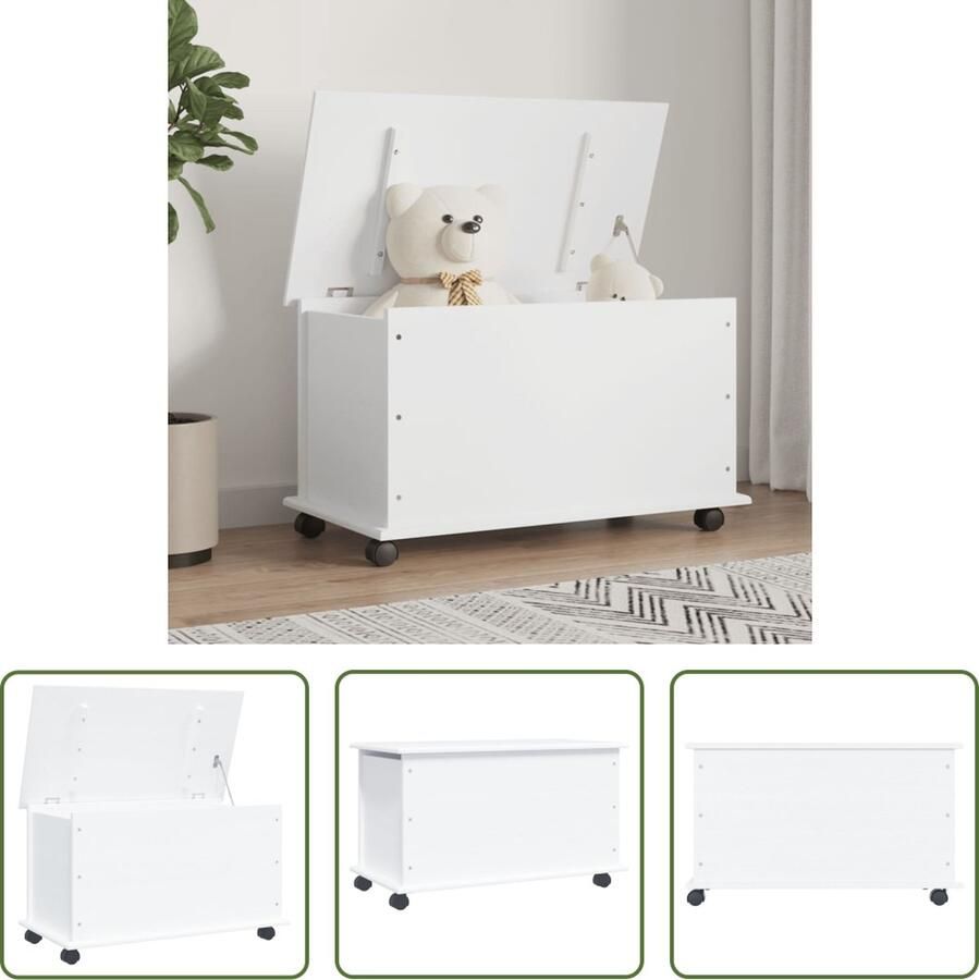 The Living Store ALTA Houten Opbergkist op Wielen 73x39.5x44 cm Wit 70L