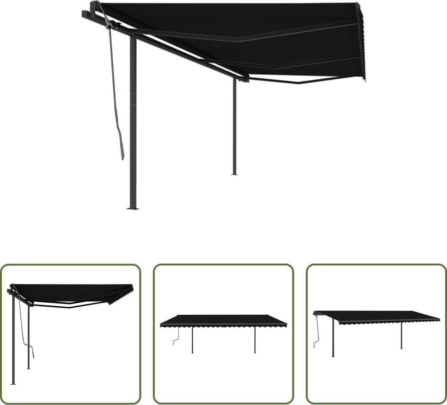 The Living Store Automatisch uitschuifbare luifel 600x300 cm antraciet polyester met PU-coating
