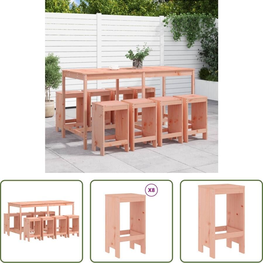 The Living Store Barset Douglas Hout Tuintafel 203.5 x 90 x 110 cm Barkruk 40 x 36 x 75 cm Sterk Praktisch
