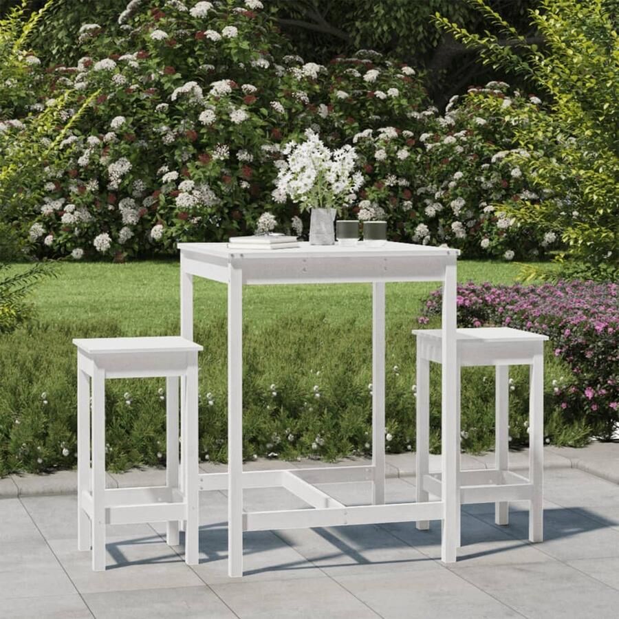 The Living Store Barset Massief grenenhout Bartafel 82.5x82.5x110cm Barkruk 40x40x78cm Wit