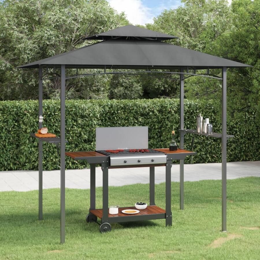 The Living Store BBQ Paviljoen Stabiel frame Duurzaam dak Geweldige ventilatie Praktisch ontwerp Handige planken en haken Antraciet 240x150x243 cm