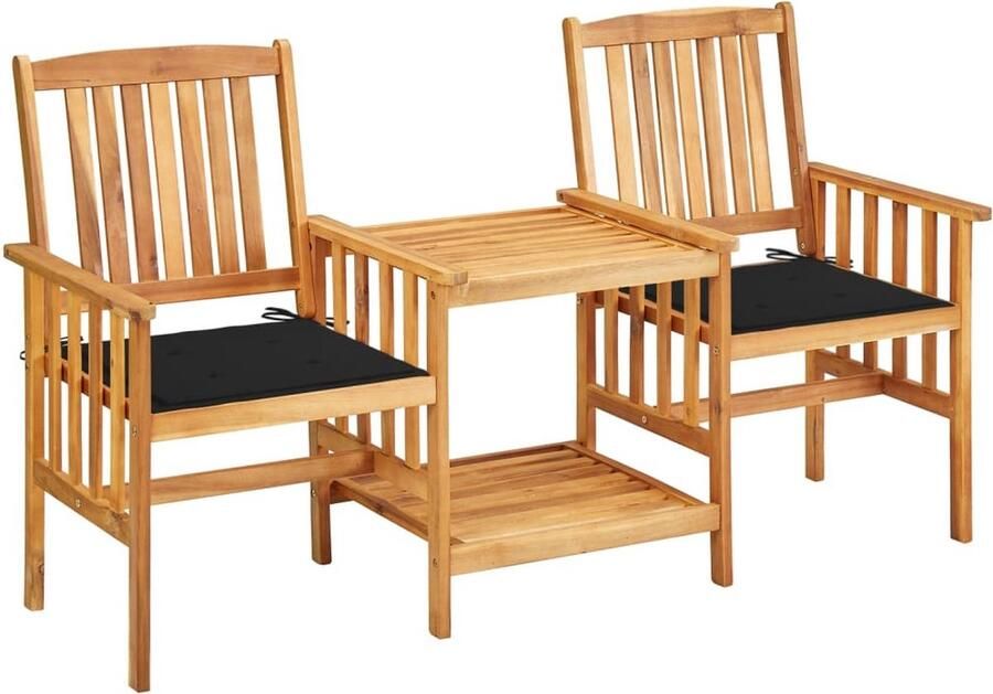 The Living Store Bistroset Acaciahout 159 x 61 x 92 cm Zwart kussen