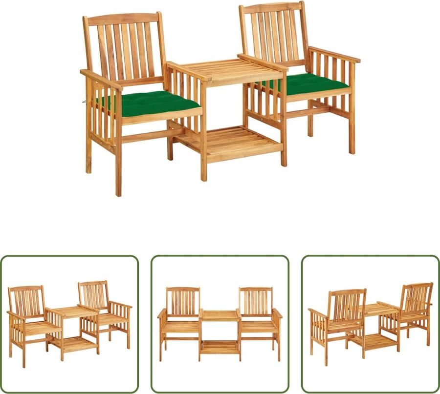 The Living Store Bistroset Hout Acaciahout Groen 159 x 61 x 92 cm Met Kussens