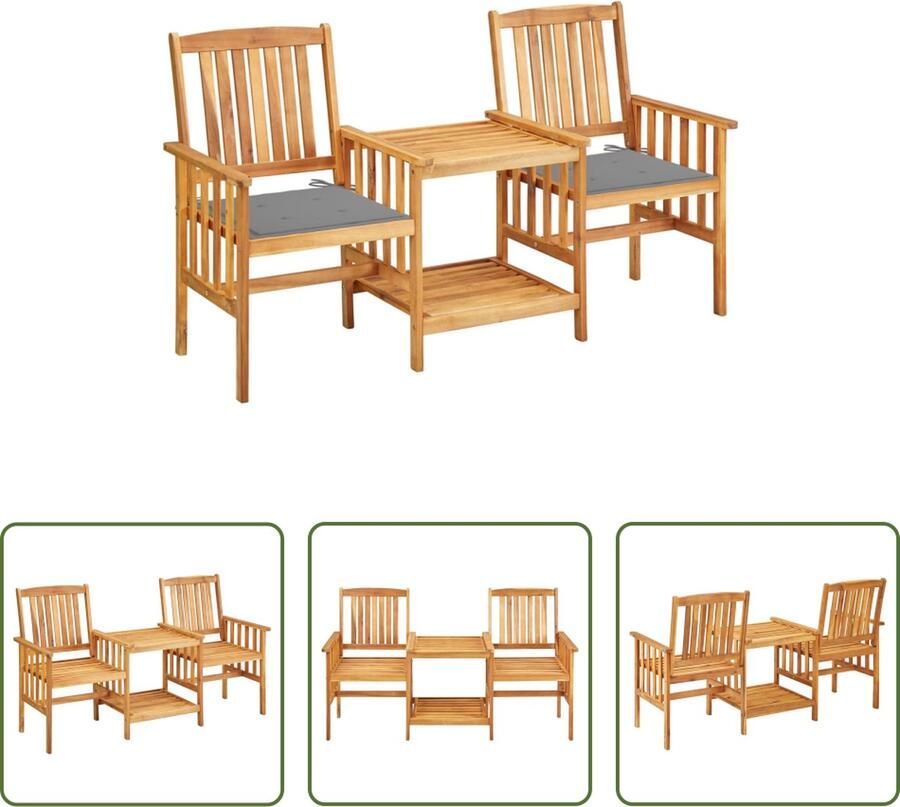 The Living Store Bistroset Massief acaciahout 159 x 61 x 92 cm Inclusief kussens