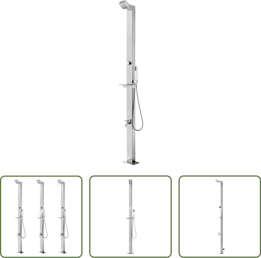 The Living Store Buitendouche RVS Weerbestendig Dubbel Vergrendelde Slang Modern Stijlvol 220 cm Hoogte 1.5 m Handdouche 25 Sproeiers ABS-Knop