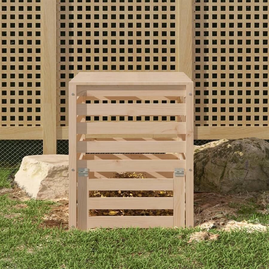 The Living Store Compostbak Massief Grenenhout Grote Inhoud Praktisch Deksel Gelat Ontwerp 63.5 x 63.5 x 77.5 cm