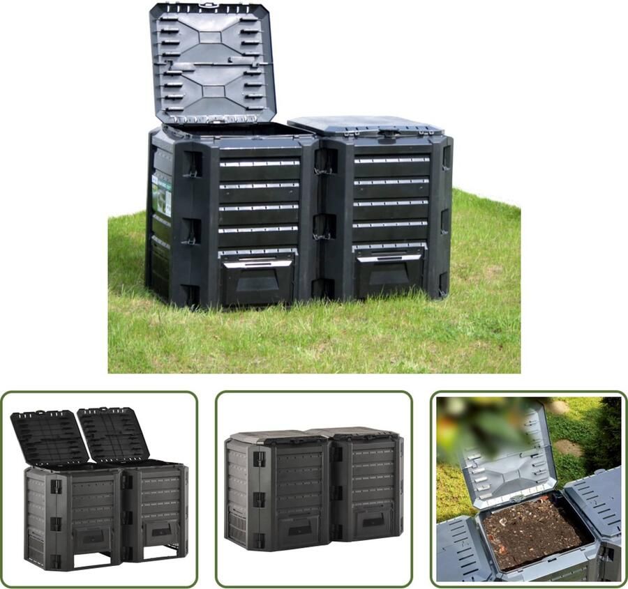 The Living Store Compostbak Weerbestendig Zwart 800L