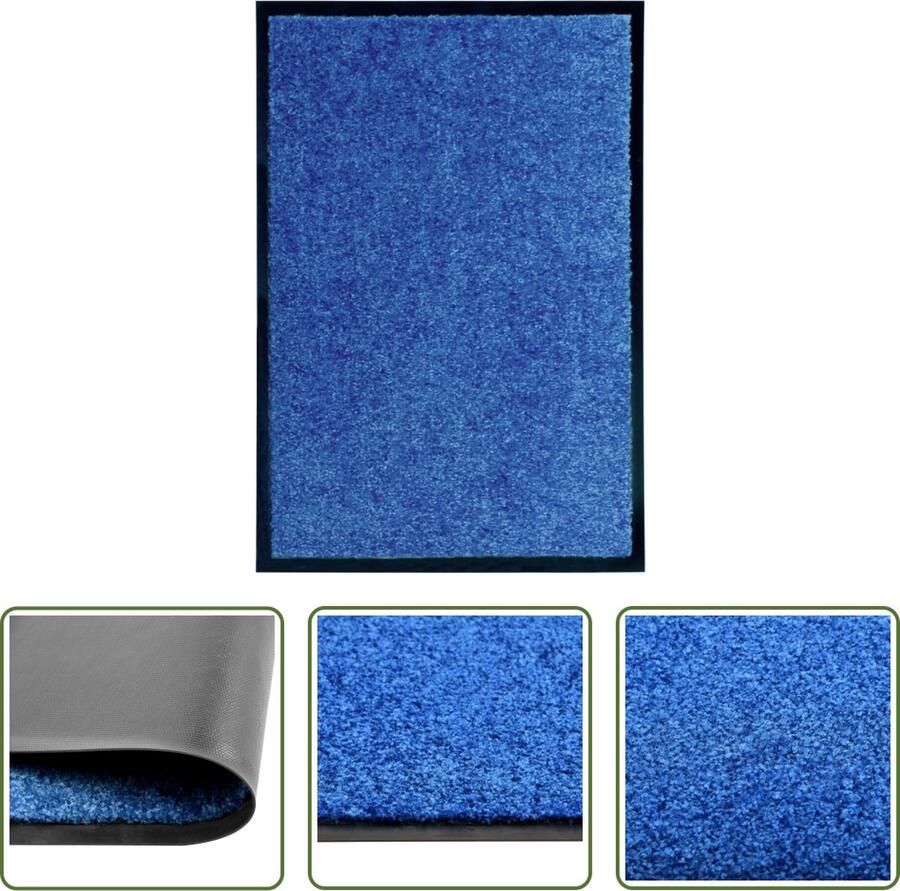 The Living Store Deurmat Hoogwaardige binnen buitenmat Blauw 60 x 40 cm Anti-slip PVC Machinewasbaar