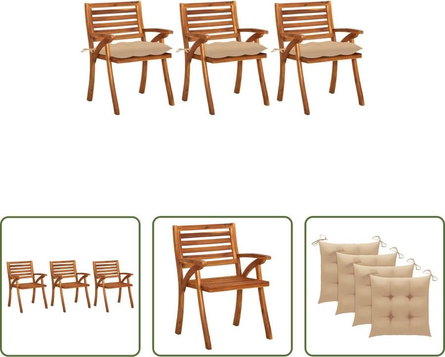 The Living Store Eetkamerstoel Acaciahout Beige Kussens 59x59x87 cm Stabiel en Comfortabel