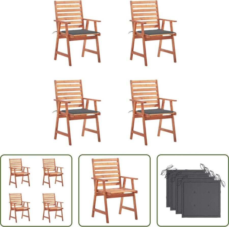 The Living Store Eetkamerstoel set Massief Acaciahout 56 x 62 x 92 cm Waterdicht kussen