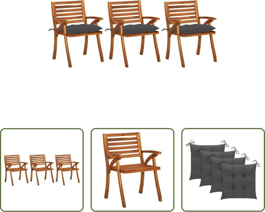 The Living Store Eetkamerstoelen Massief Acaciahout 59 x 59 x 87 cm Antraciet Kussen