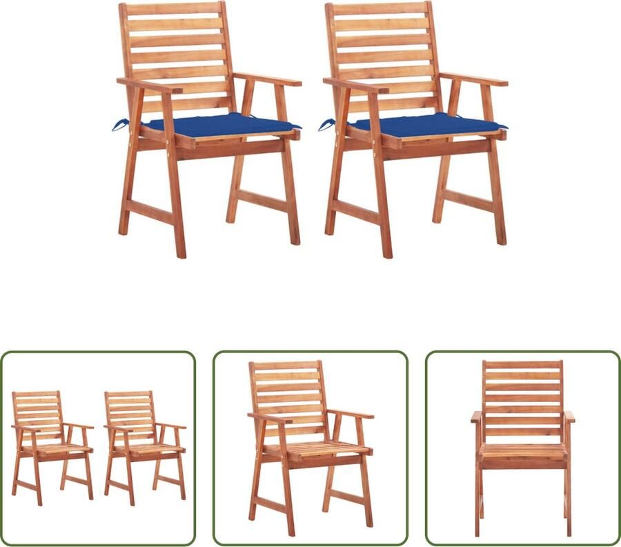 The Living Store Eetstoelen Acaciahout 56x62x92 cm Koningsblauwe kussens