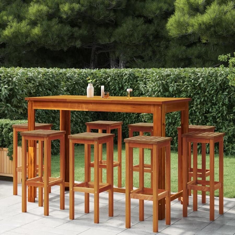 The Living Store Houten Barkrukken Massief Acaciahout 30.5 x 30.5 x 74 cm Rustiek Design