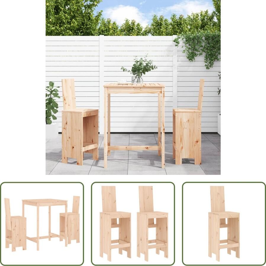 The Living Store Houten Barset Grenenhout Tafel- 82.5 x 82.5 x 110 cm Barkruk- 40 x 42 x 120 cm Draagvermogen 110 kg