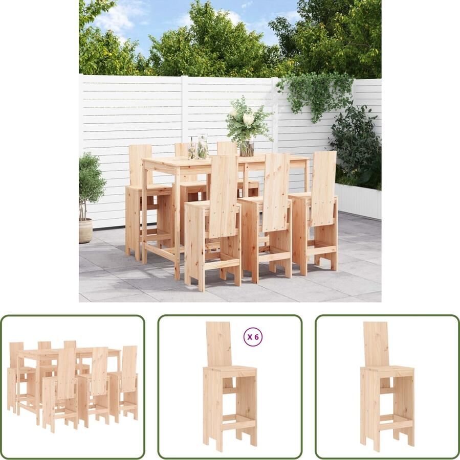 The Living Store Houten Barset Massief Grenenhout Tuintafel 159.5x82.5x110 cm Barkruk 40x42x120 cm Draagvermogen 110 kg