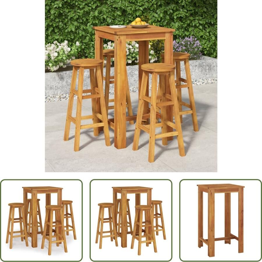 The Living Store Houten Eethoek Massief Acaciahout Terrasset 60x60x105 cm Stevig Tafelblad Comfortabele Zitervaring