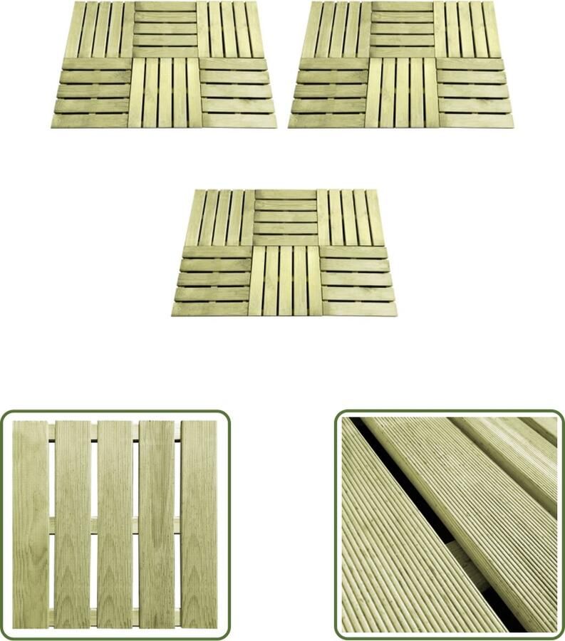 The Living Store Houten terrastegels 18-delige set 50 x 50 x 3.2 cm groen geïmpregneerd grenenhout
