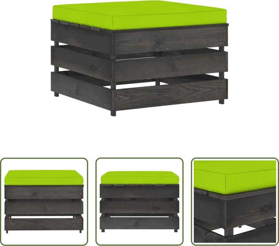 The Living Store Houten Voetenbank 60 x 62 x 37 cm Grenenhout Inclusief zitkussen Kleur kussen- heldergroen