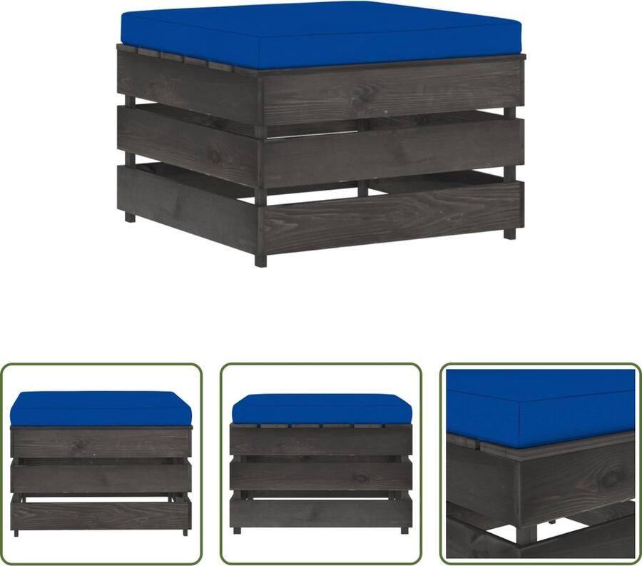 The Living Store Houten Voetenbank Grenenhout 60 x 62 x 37 cm Blauw kussen
