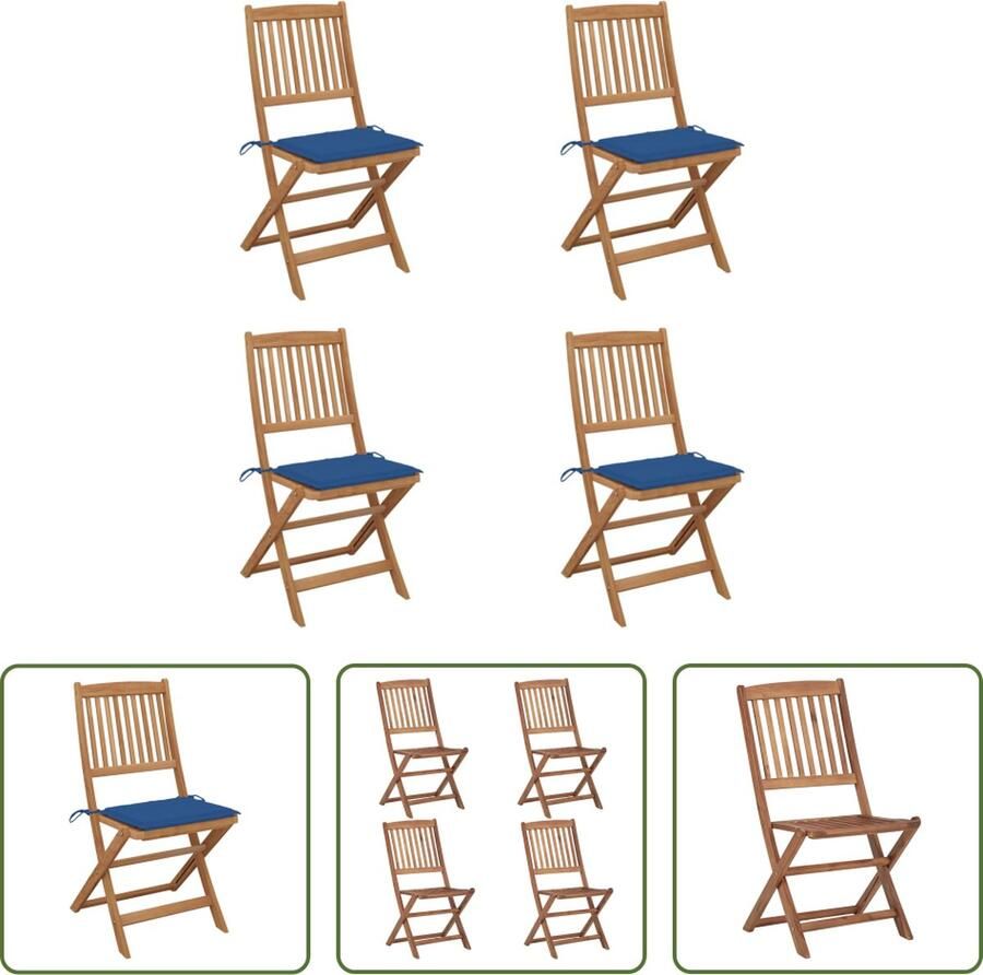 The Living Store Inklapbare Stoelen Massief Acaciahout Koningsblauw Kussen 48.5 x 57 x 91 cm