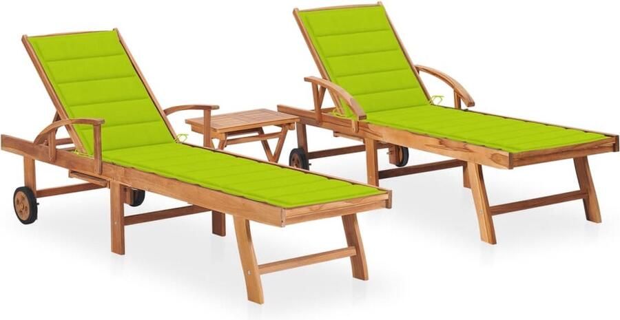 The Living Store Ligbedden Teakhouten Verstelbare rugleuning Inclusief bijzettafel en kussens 195x59.5cm
