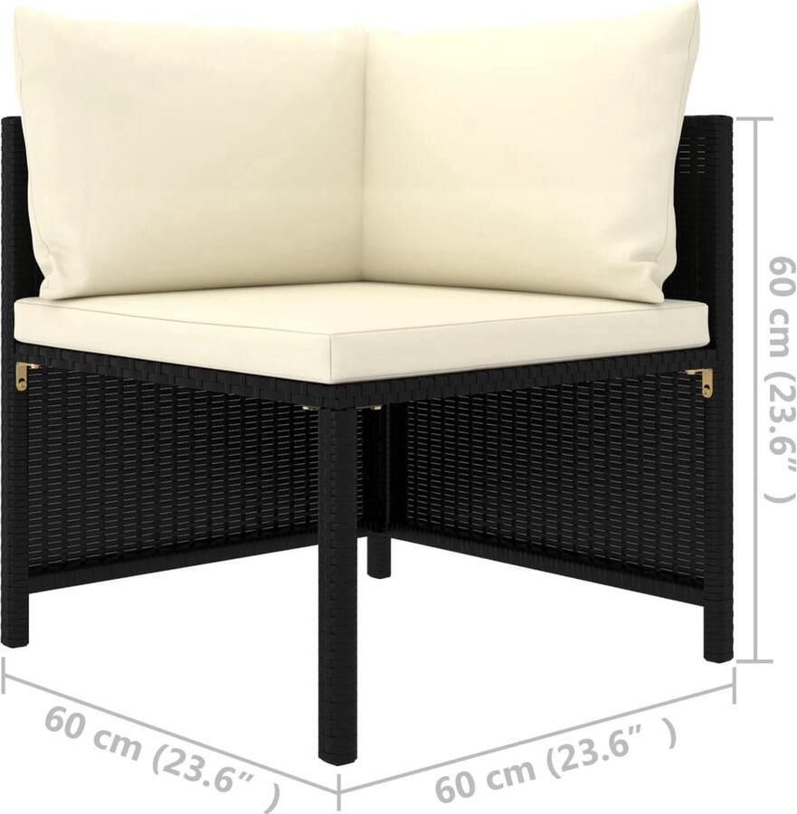 The Living Store Loungebank Hoekbank 60x60x60 cm Zwart PE-rattan en staal