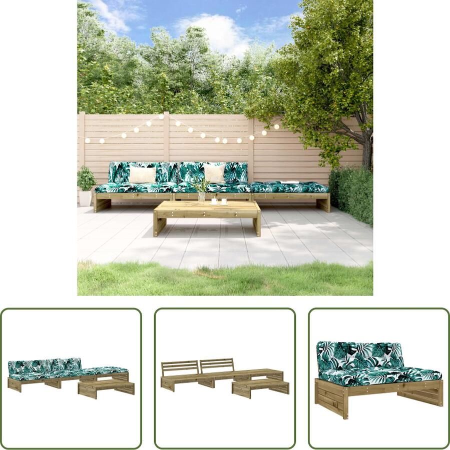 The Living Store Loungeset Hout Middenbank 120x95x69 Voetenbank salontafel 120x84x30 Met bladpatroon