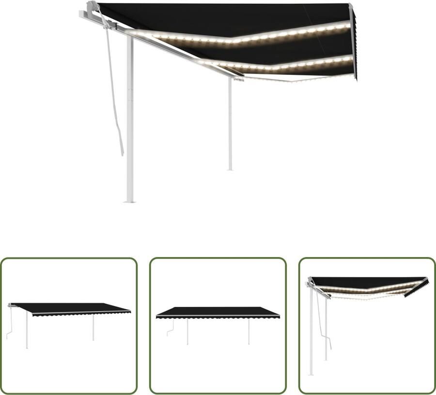 The Living Store Luifel Vlinderpaal 600 x 350 cm Antraciet wit Aluminium Ijzer Polyester