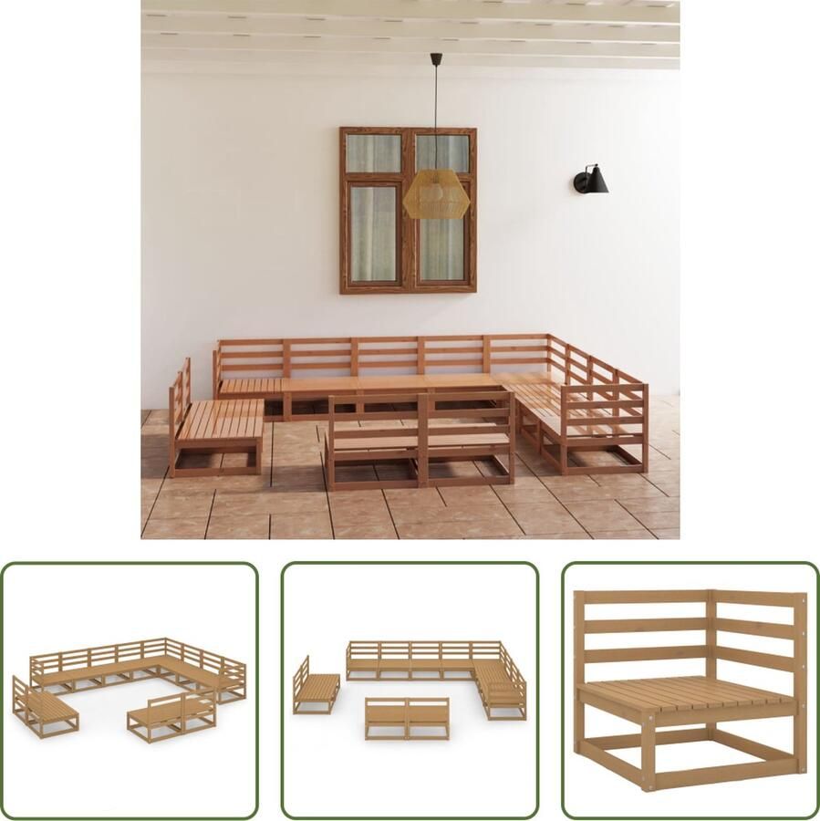 The Living Store Massief Grenenhouten Tuinset Hoekbank 70x70x67 cm Middenbank 70x70x67 cm