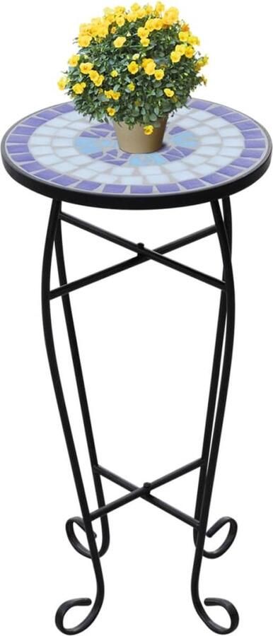 The Living Store Mozaïeken Plantentafel Diameter 30 cm Weerbestendig Blauw en Wit